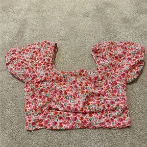 SHEIN Red Floral Puff Sleeve Blouse